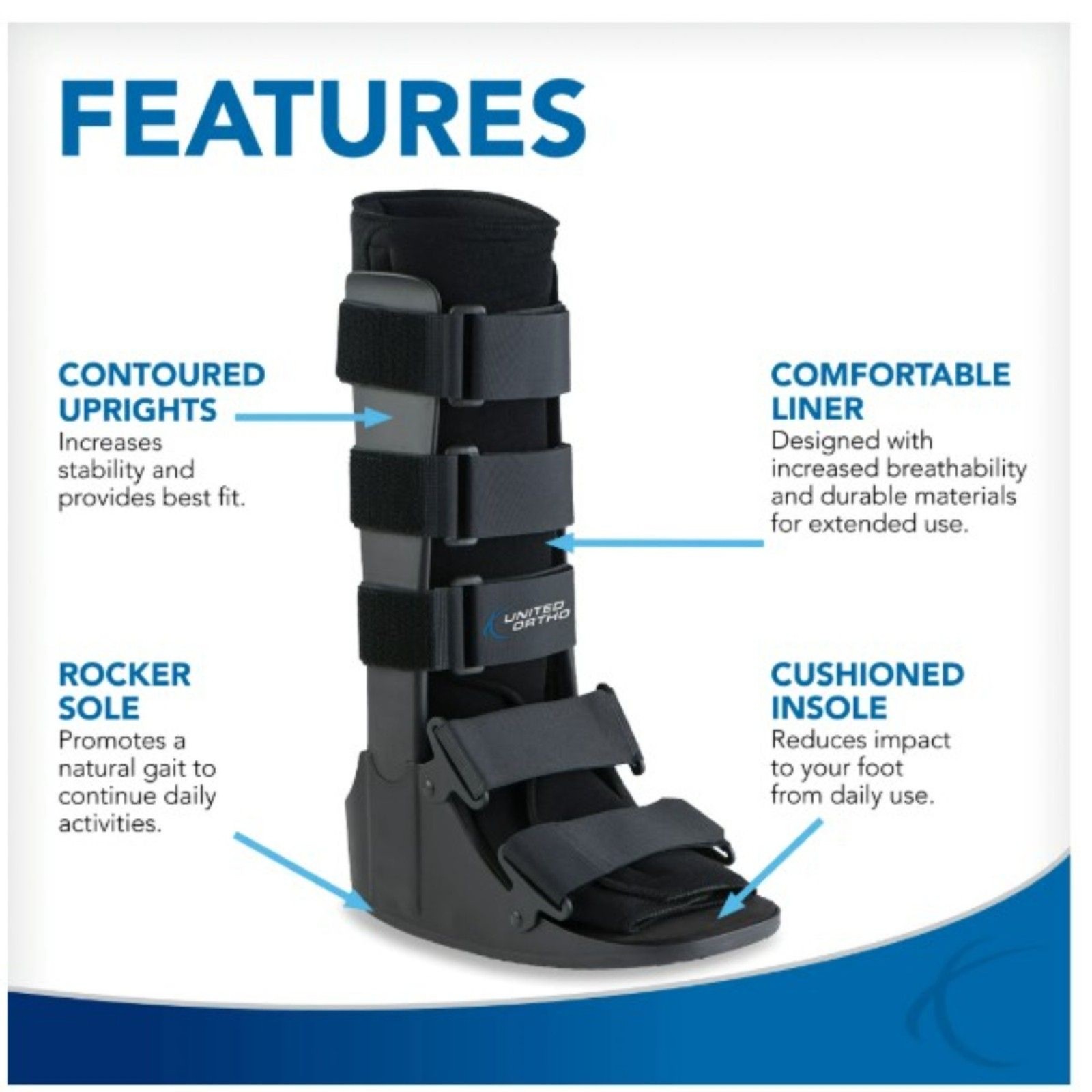 United Ortho USA14105 Air Cam Walker SUPPORT Boot Black – M