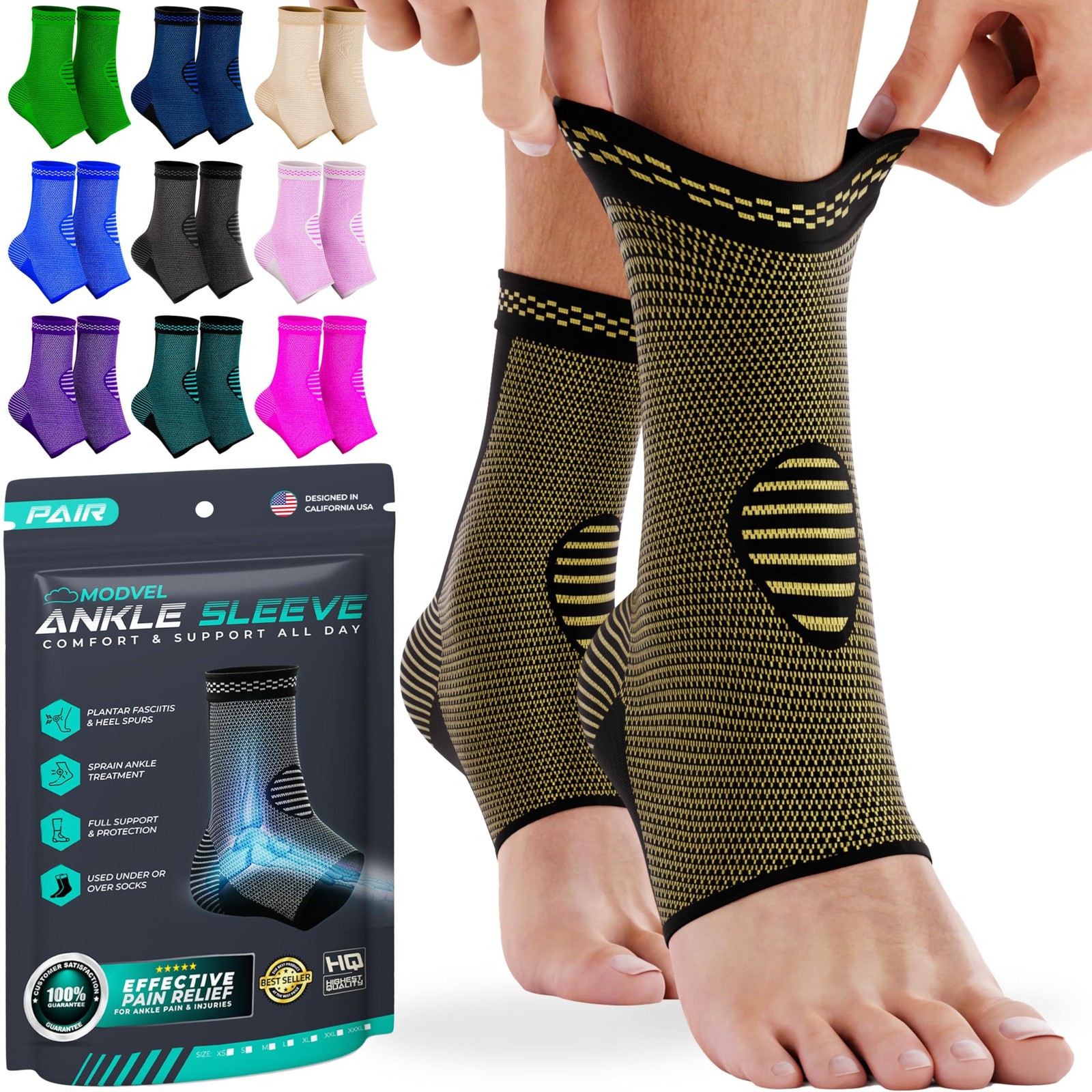 Modvel Foot & Ankle Brace Socks for Sprained Medium, High – Copper