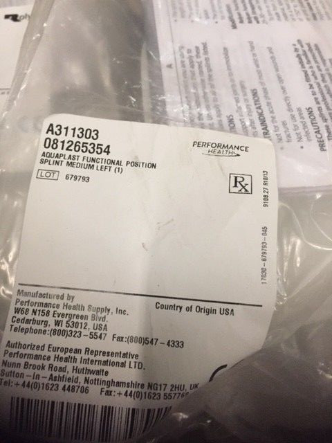 Rolyan A31303 Aquaplast Functional Position Splint, Left, Medium (NEW)