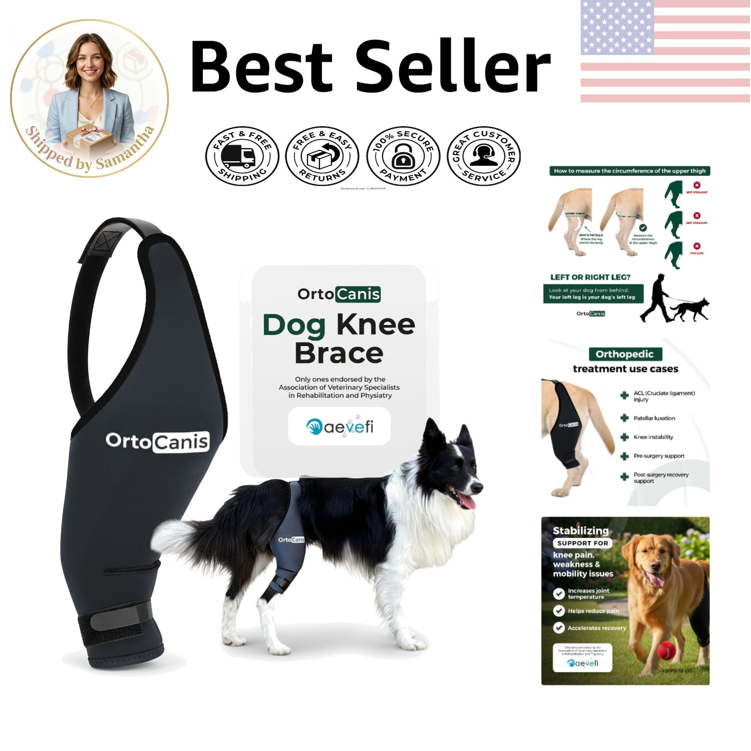 Medium Neoprene Dog Knee Brace – Eases Swelling, Supports Post-Surgery Recovery