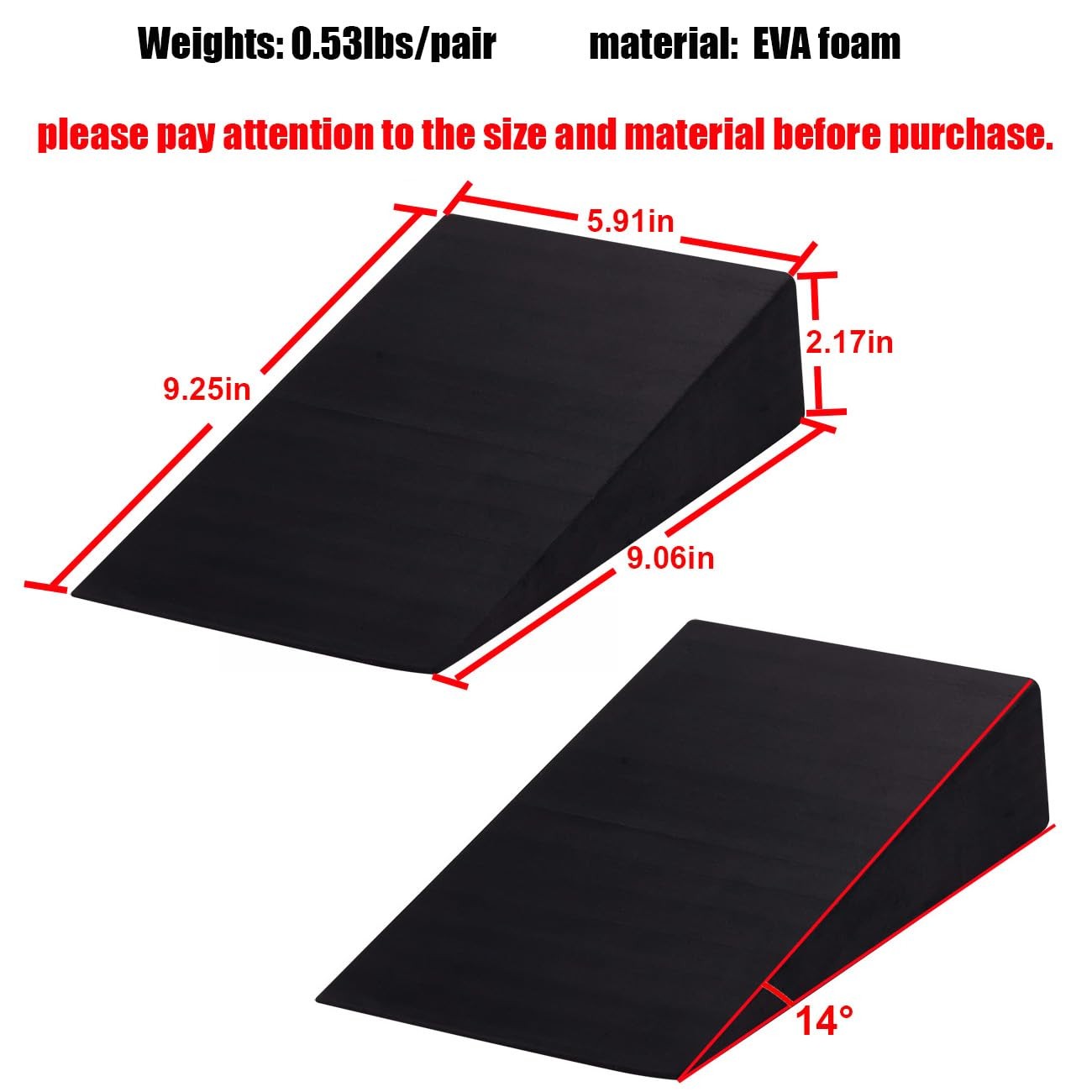 Squat Wedge Block Non Slip Slant Board Calf Stretcher 2pcs Ankle Knee Leg