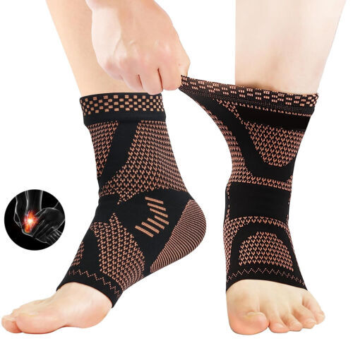 Copper Infused Ankle Support Compression Sleeve Men Women，for Foot Pain Relief