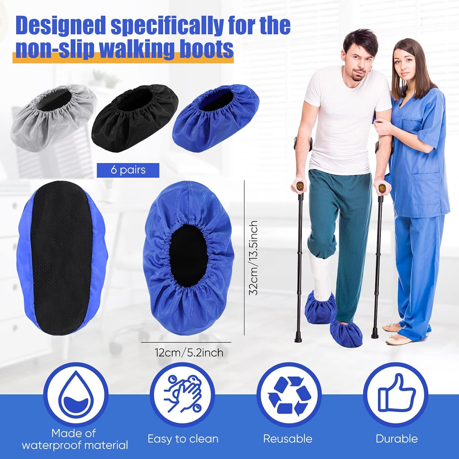 Mepase 12 Pieces Fracture Walking Boot Cover, Reusable Waterproof Non-Skid Foot