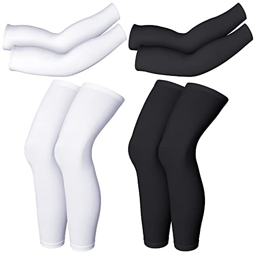 Geyoga 2 Pairs Compression Full Length Leg Sleeve Arm X-Large Black, White