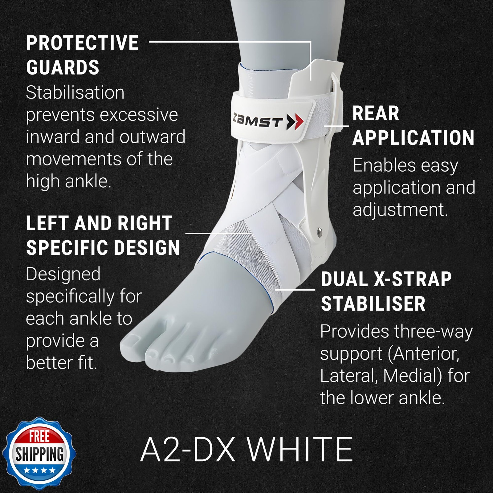 Zamst A2-DX White Ankle Brace for Sports – Breathable Sports Ankle Support fo