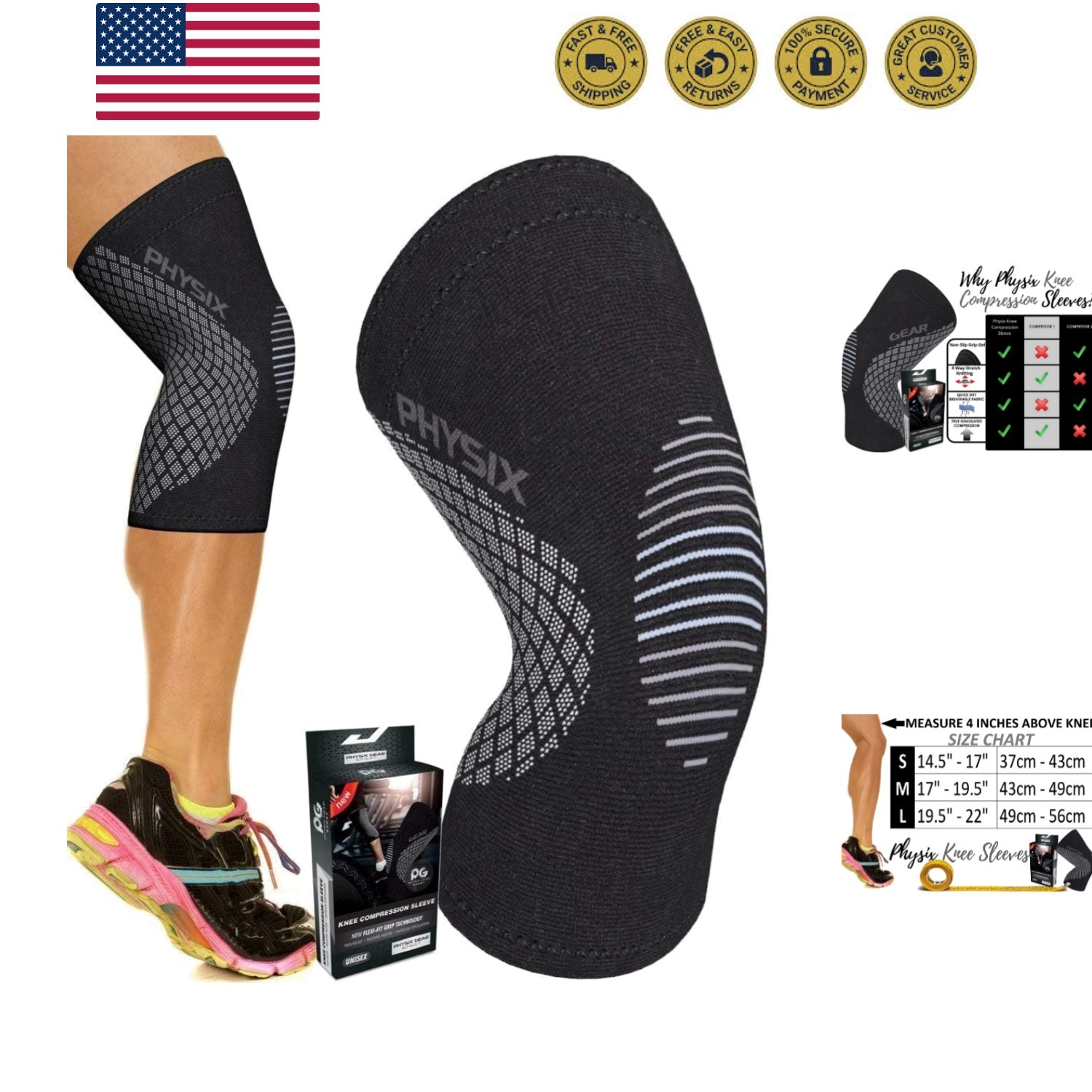 Physix Gear Knee Compression Sleeve for Men & Women – Best Compression Knee B…