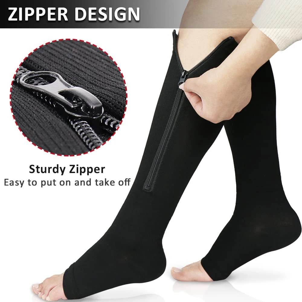 1/2/3Pair Zipper Compression Socks for Women Men,Sturdy Zippered Stocking to Imp