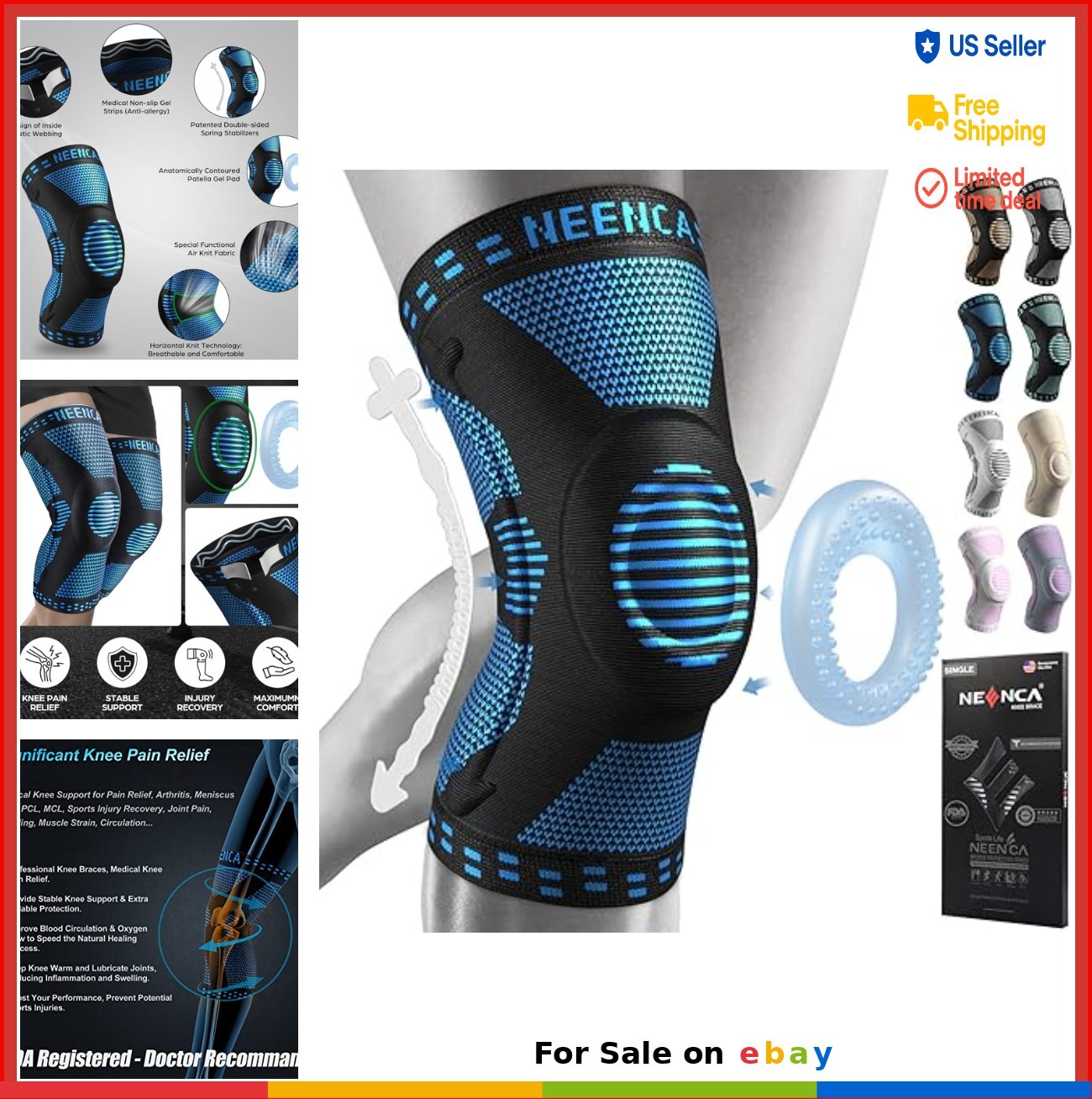Knee Brace for Pain Relief with Patella Pad Side Stabilizers Compression Sleeve