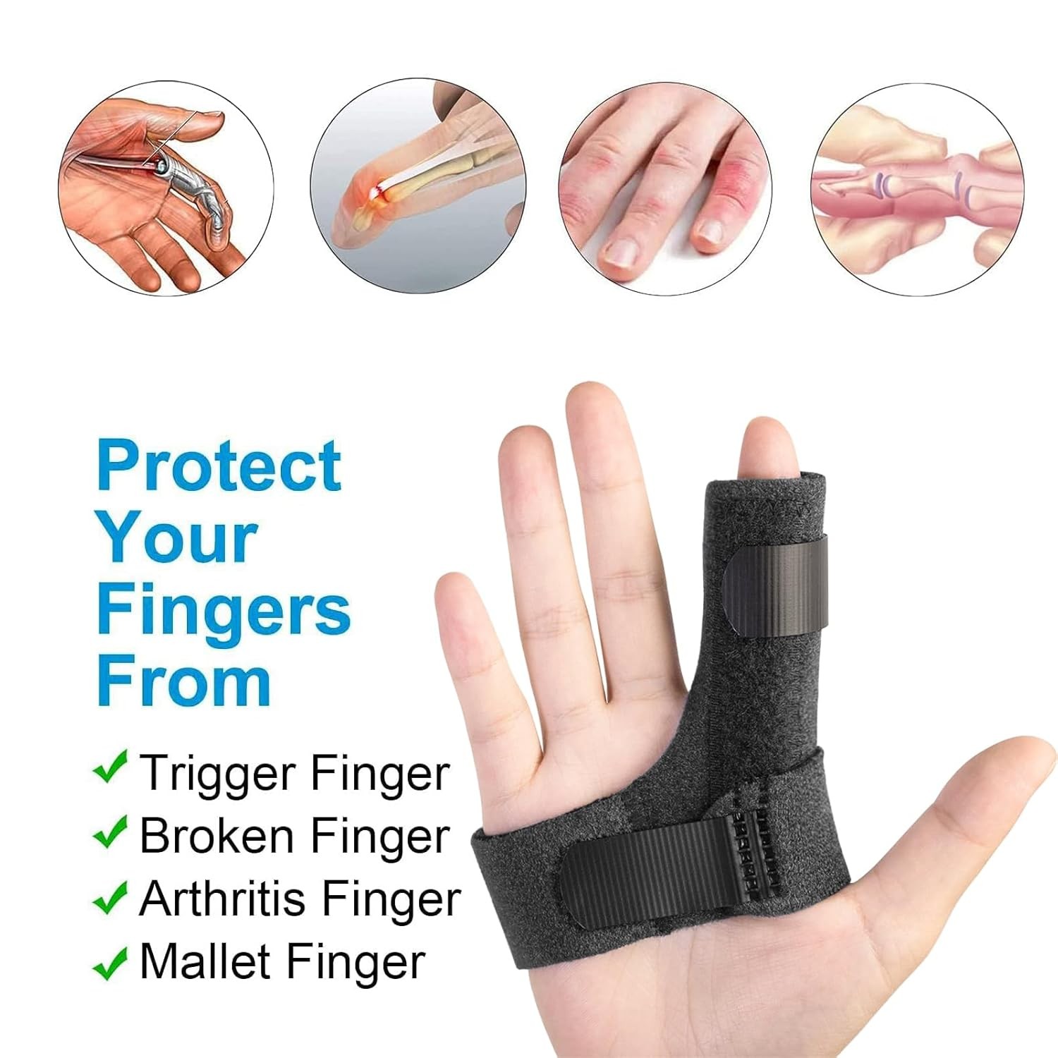 Sumifun Finger Brace, Trigger Splint for 1 Count (Pack of 1), Black