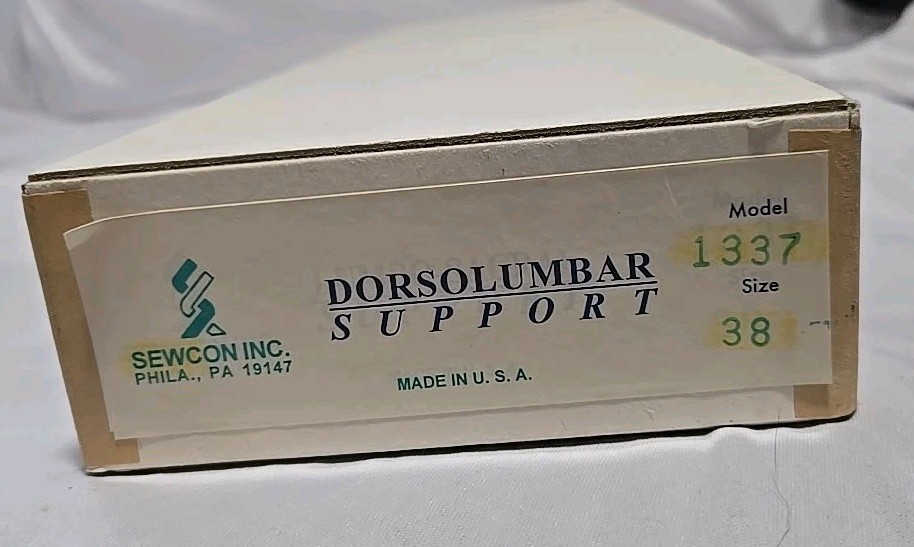 Vintage Sewcon Inc Dorsolumbar Support Model 1337 Size 38 Back Brace Support USA