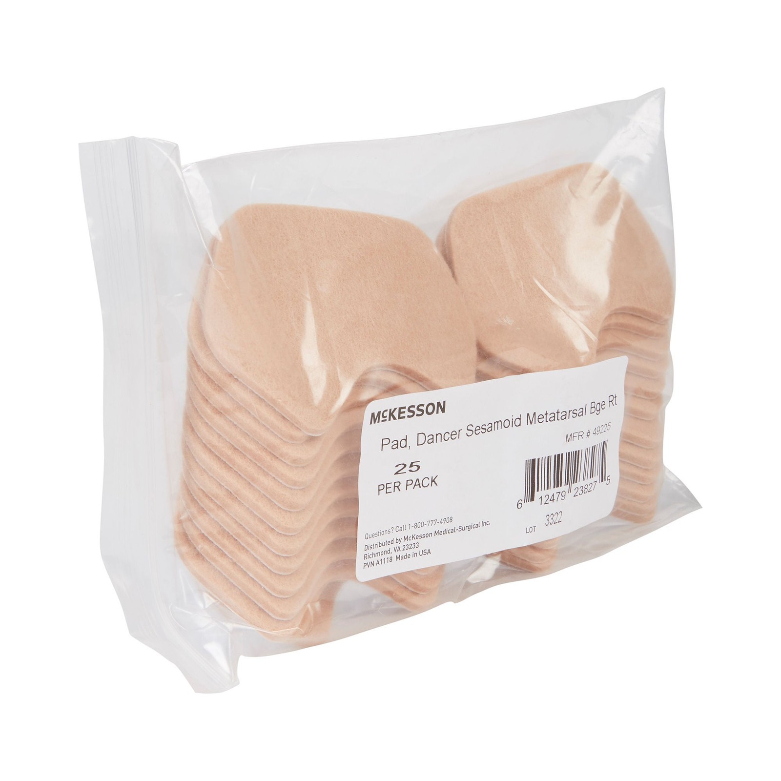 McKesson Beige Dancer Sesamoid Pad 2L Adhesive for Right Foot 49225 25 Ct