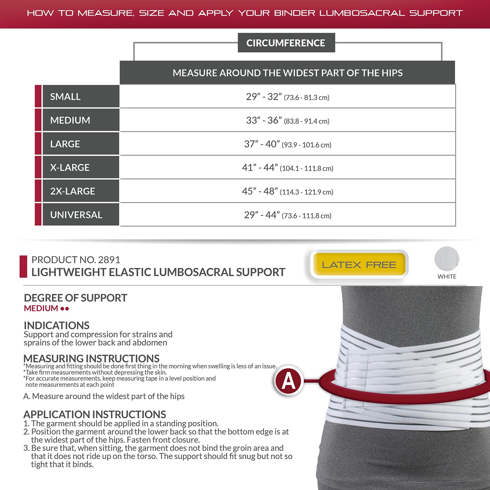 OTC Lumbosacral Support, 7-inch Lower Back, Lightweight Large, White