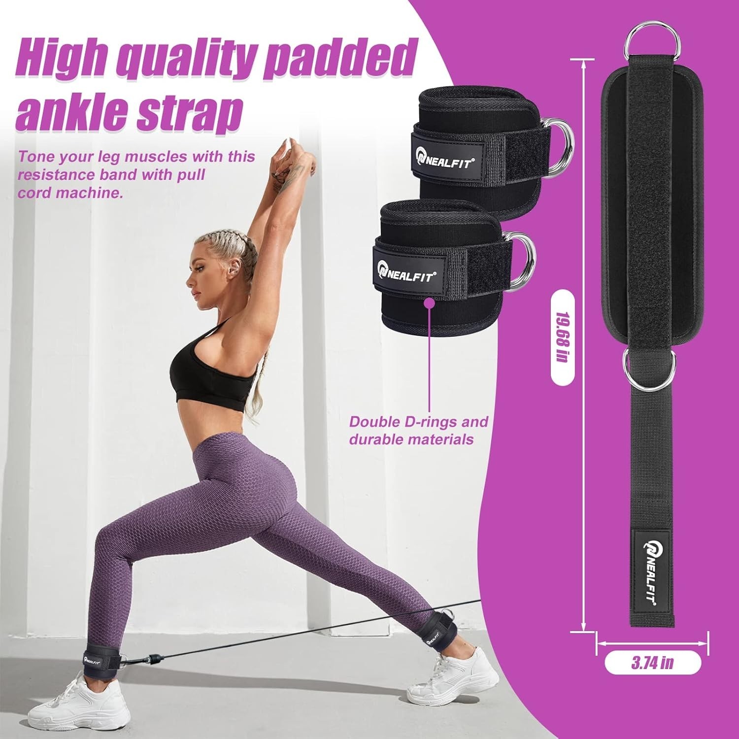 Ankle Strap for Cable Machine Pair Neoprene Black Compatible with Most Systems