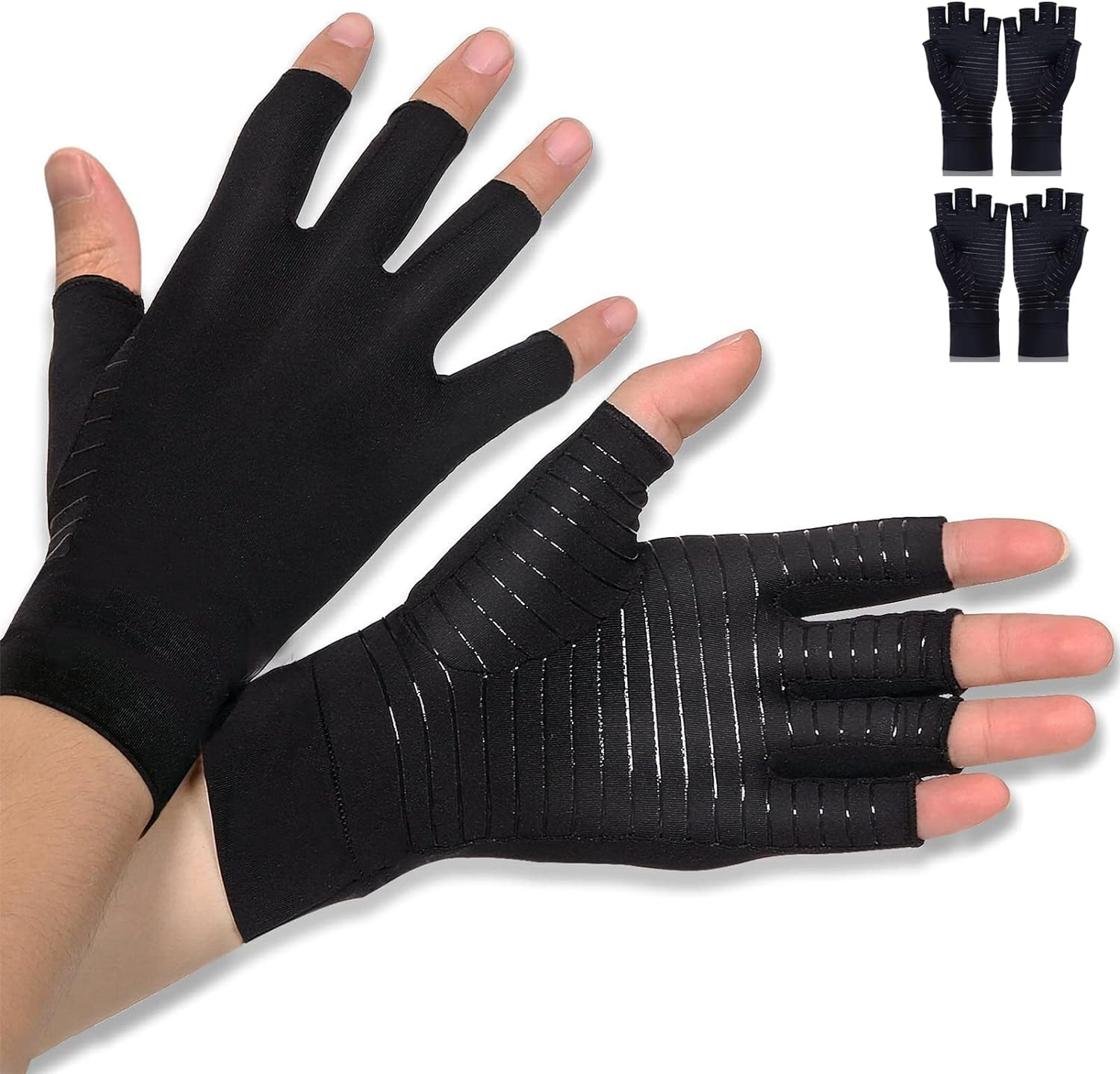 Guantes De Artritis Cobre Alto Contenido Cobre No Deslizantes Sin Dedos 2 Pares
