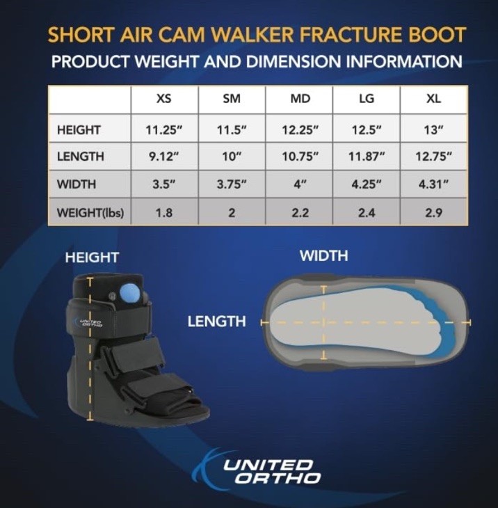 UNITED ORTHO Short Air Cam Walker Fracture Boot Black Fits Left or Right Small