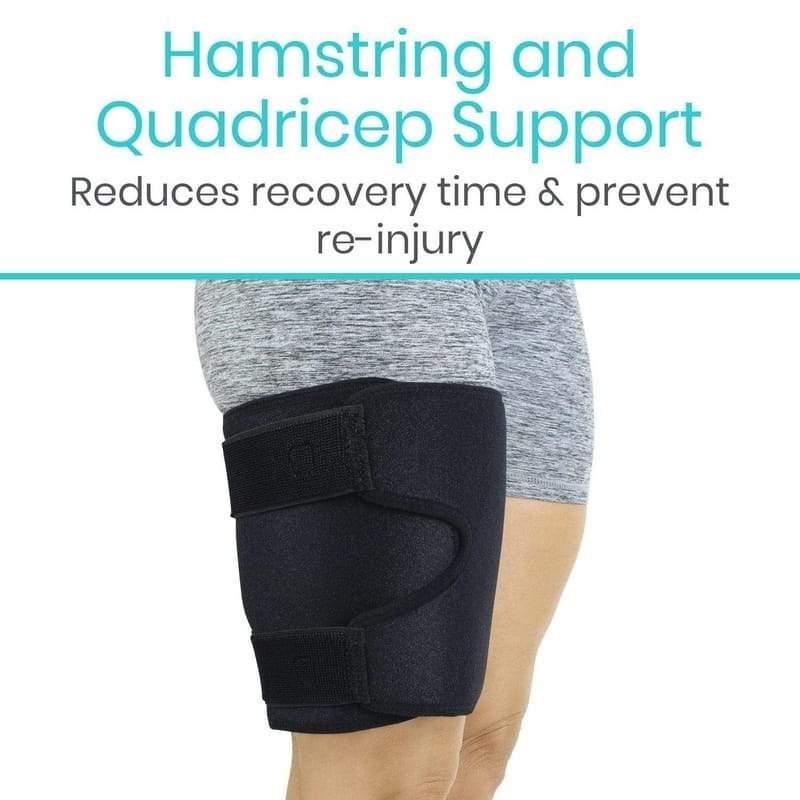 VIVE Thigh Brace OSFM, Black Hamstring Quad Wrap – Adjustable Compression Sleeve