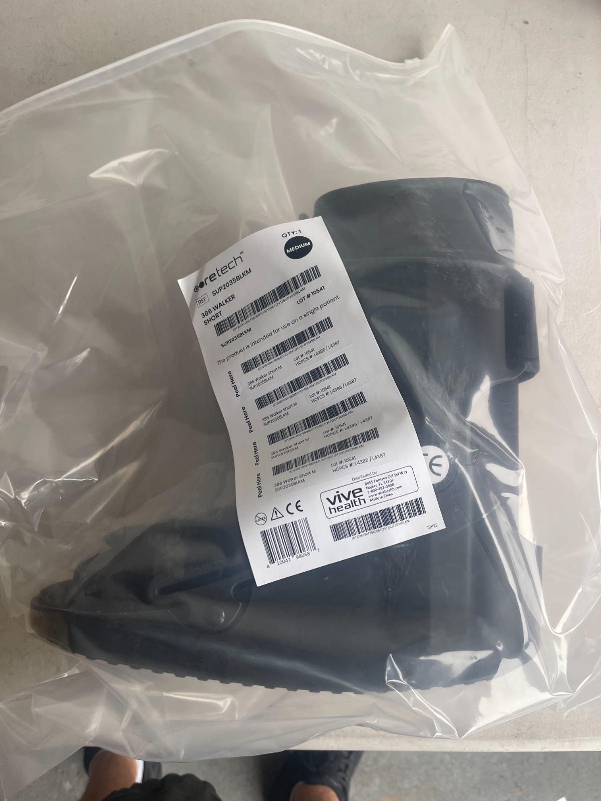 Coretech 386 Walker Short Boot Black M Orthopedic Fracture Brace SUP2035BLKM