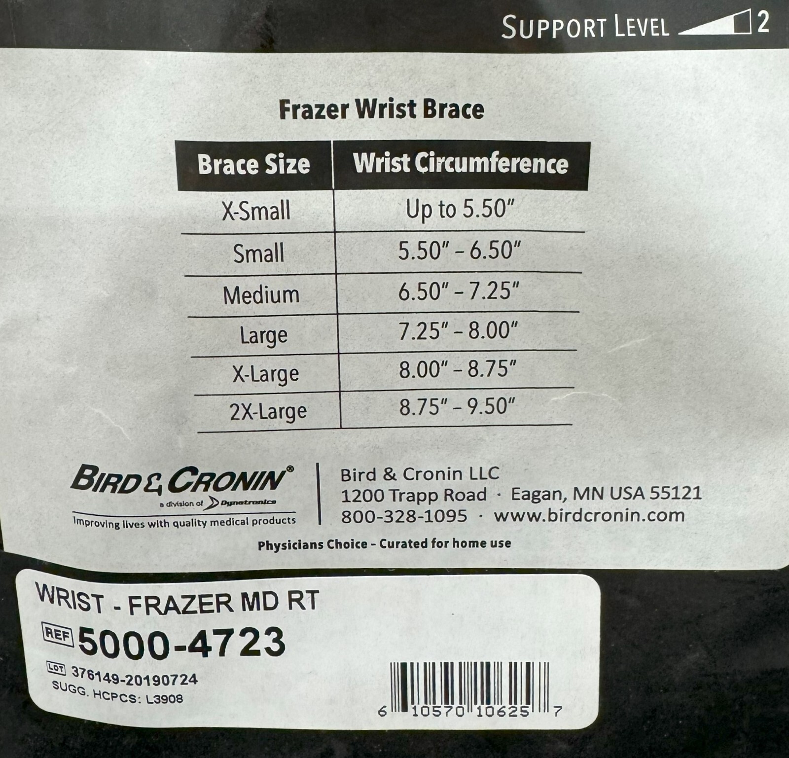 Bird and Cronin Frazer Wrist Brace Medium Right 5000-4723