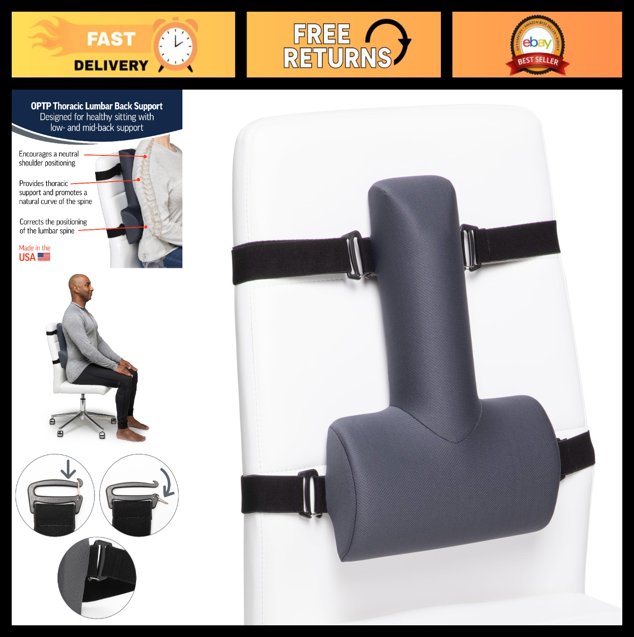 Full Back & Lumbar Support Cushion – Improve Sitting Posture, Car & Chair Comfor