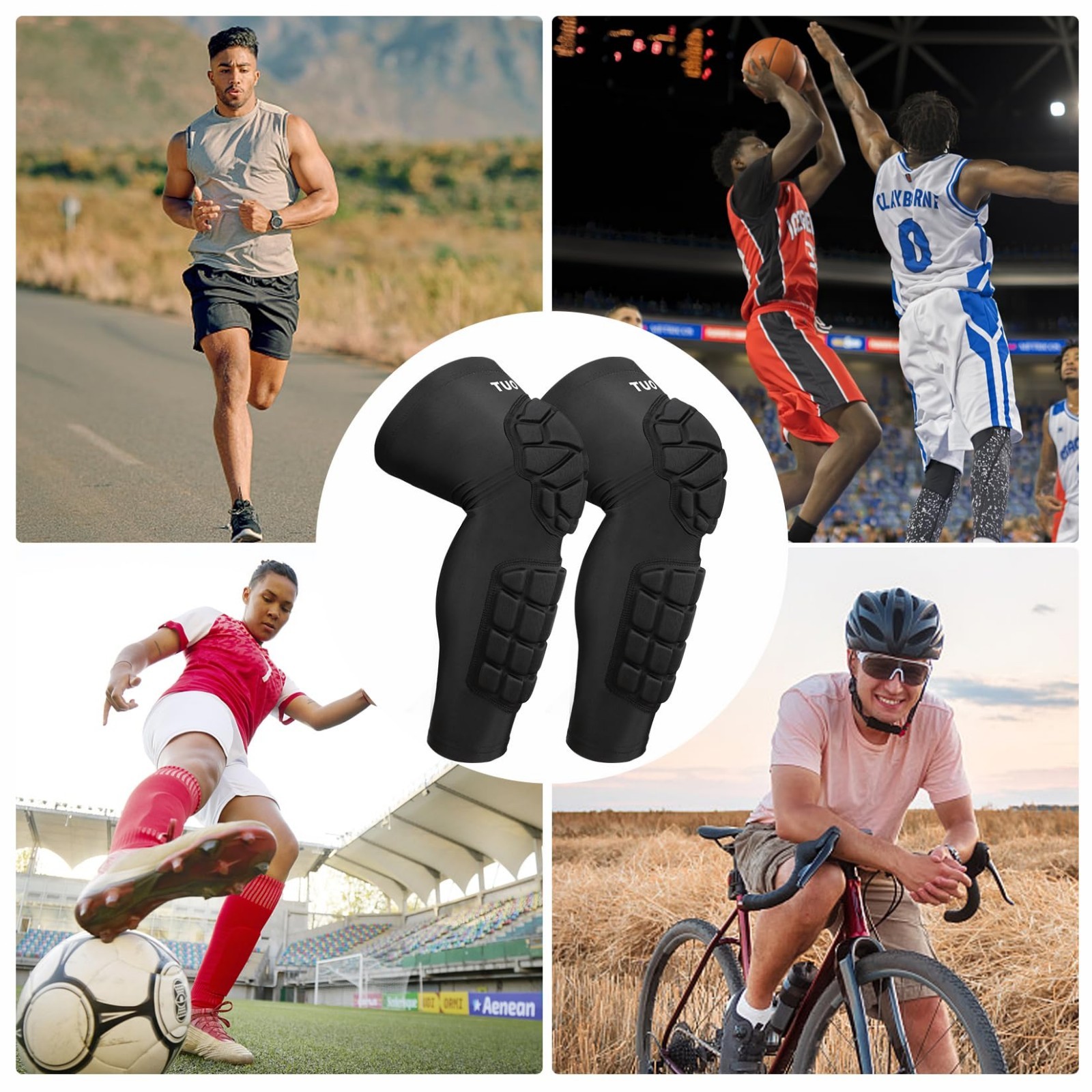 Padded Knee & Shin Guards Compression Sleeves for Football, Basketball, Soccer –
