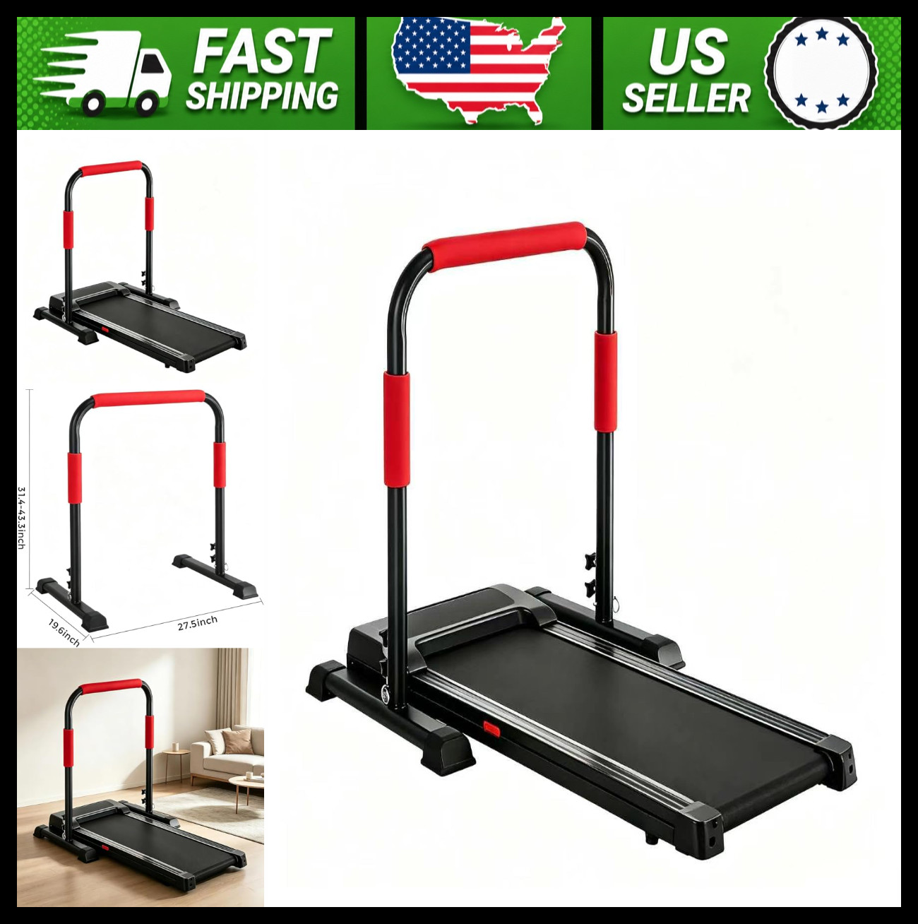 Adjustable Walking Pad Handle, Support Stand 31.5-43in, Non-Slip Base