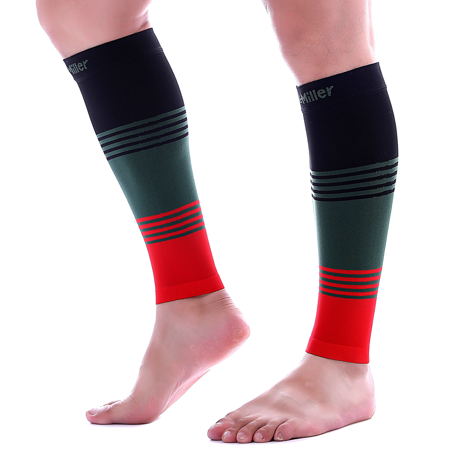 Calf Compression Sleeve 1 Pair Doc Miller 20-30 mmHg Varicose Veins BLK/GRN/RED