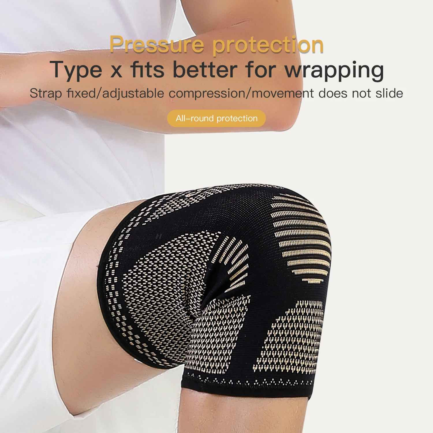 2x Knee Sleeves Copper Silver Compression Brace Support Sport Joint Injury Pain