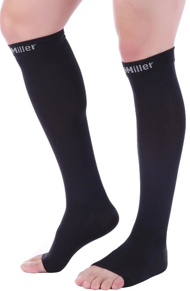 Doc Miller Open Toe Compression Socks 20-30 mmHg Varicose Veins BLACK NEW XL