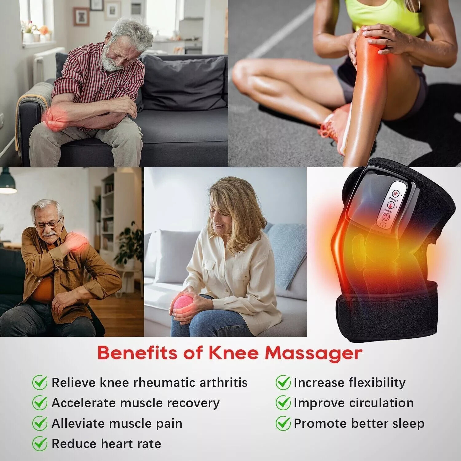2026 Electric Heating Knee Massager Far Infrared Joint Brace Pain Relief Support