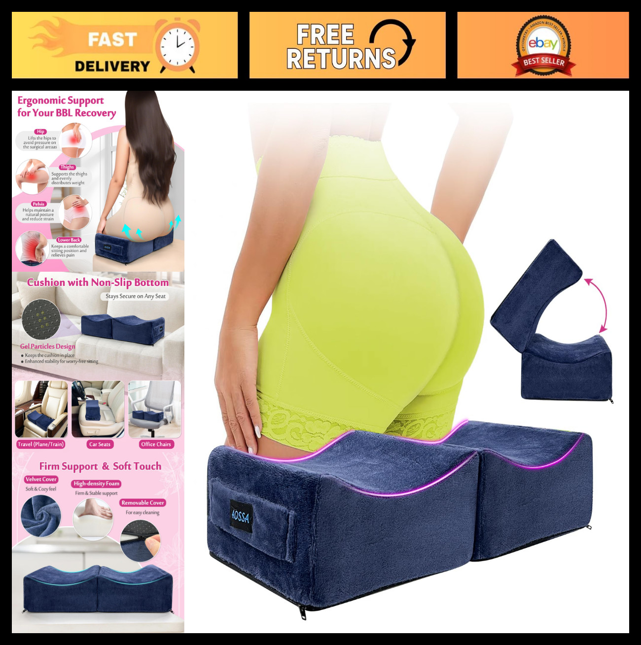 BBL Pillow for Brazilian Butt Lift Surgery | Post Recovery Seat Cushion, Booty S