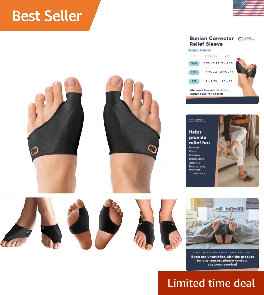 Orthopedic Bunion Relief Sleeve for Big Toe Alignment – Copper Infused Comfort