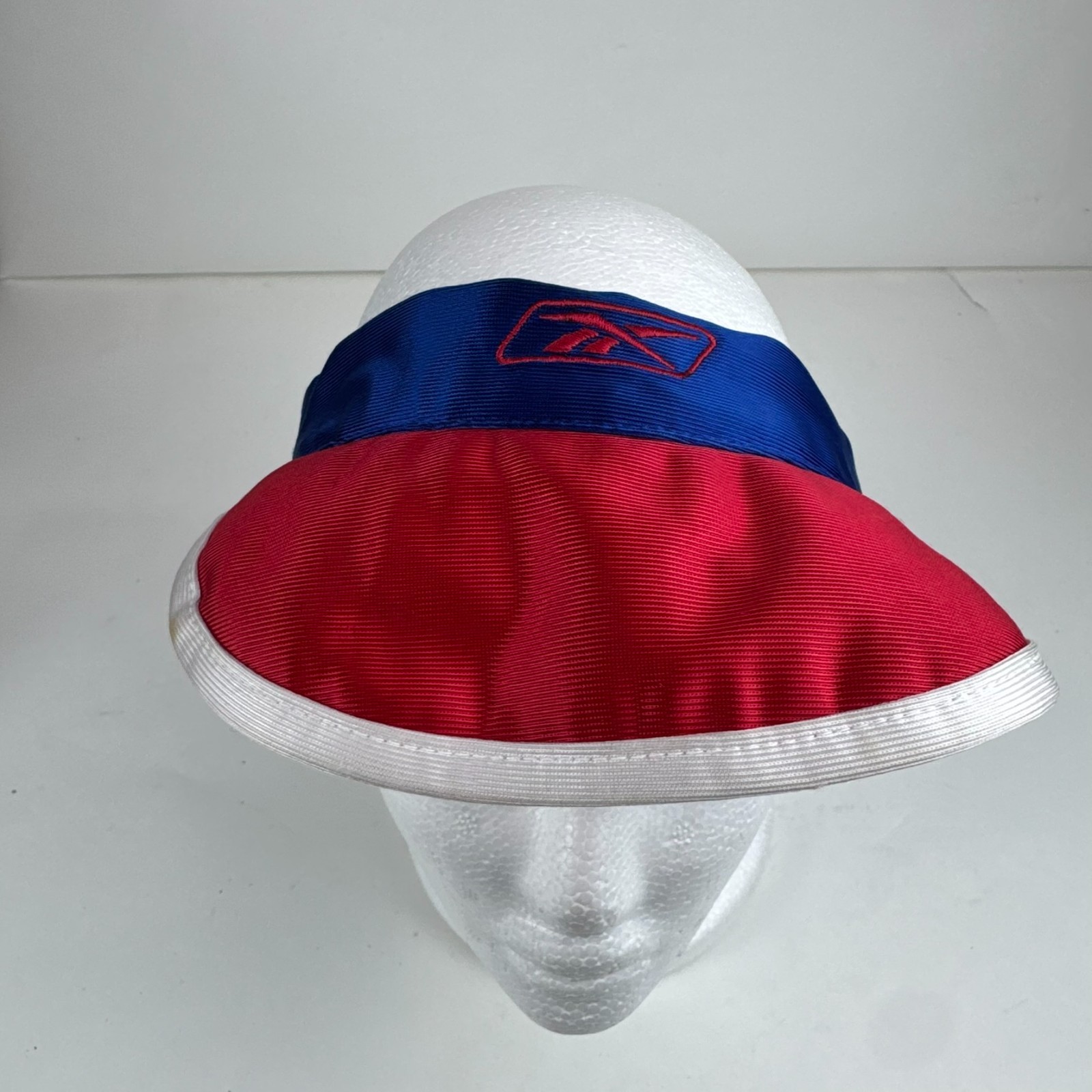 Vintage Reebok Athletic Sports Visor Red Blue White Elastic Band EmbroideredLogo