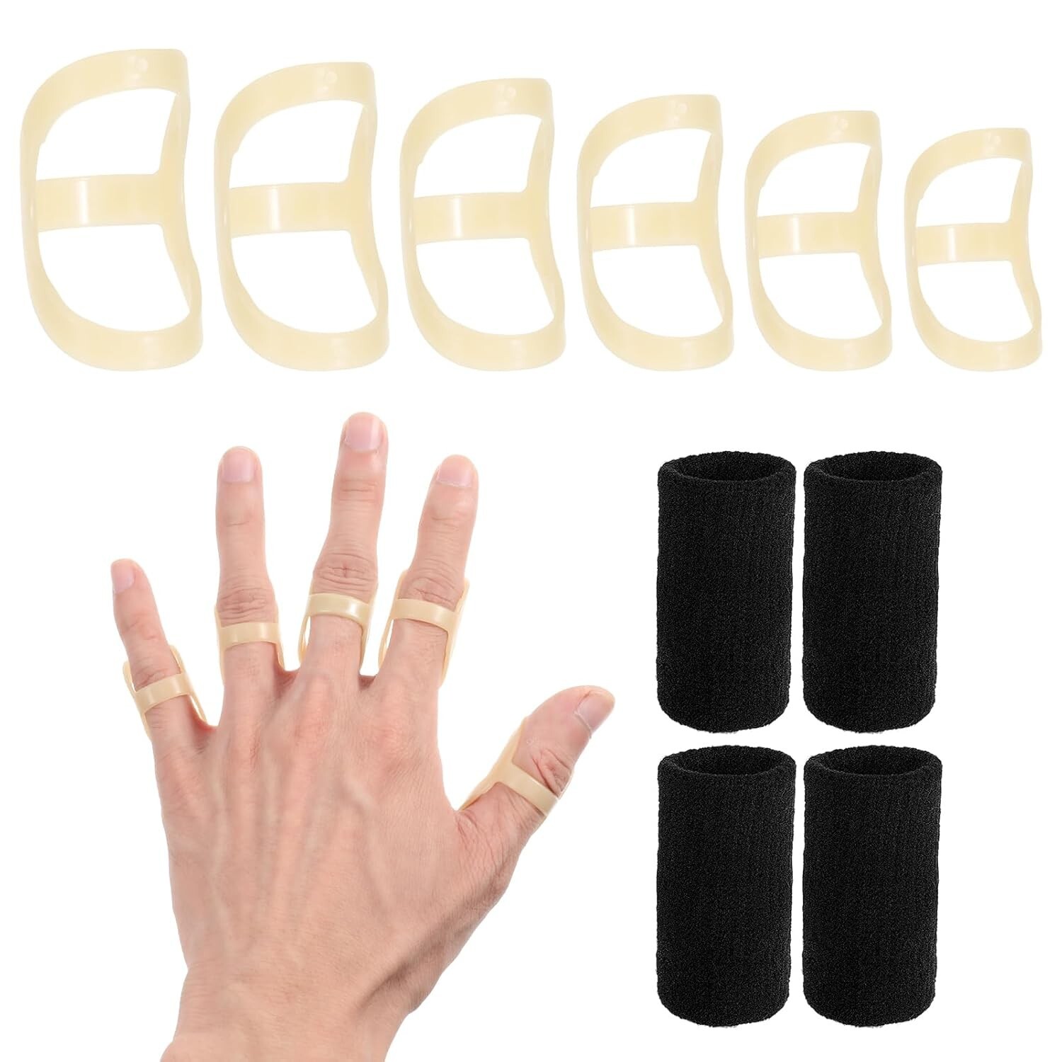 10 Pcs Oval Finger Splints and Sleeves Kit – (Size 4-9)Fingers Brace Support