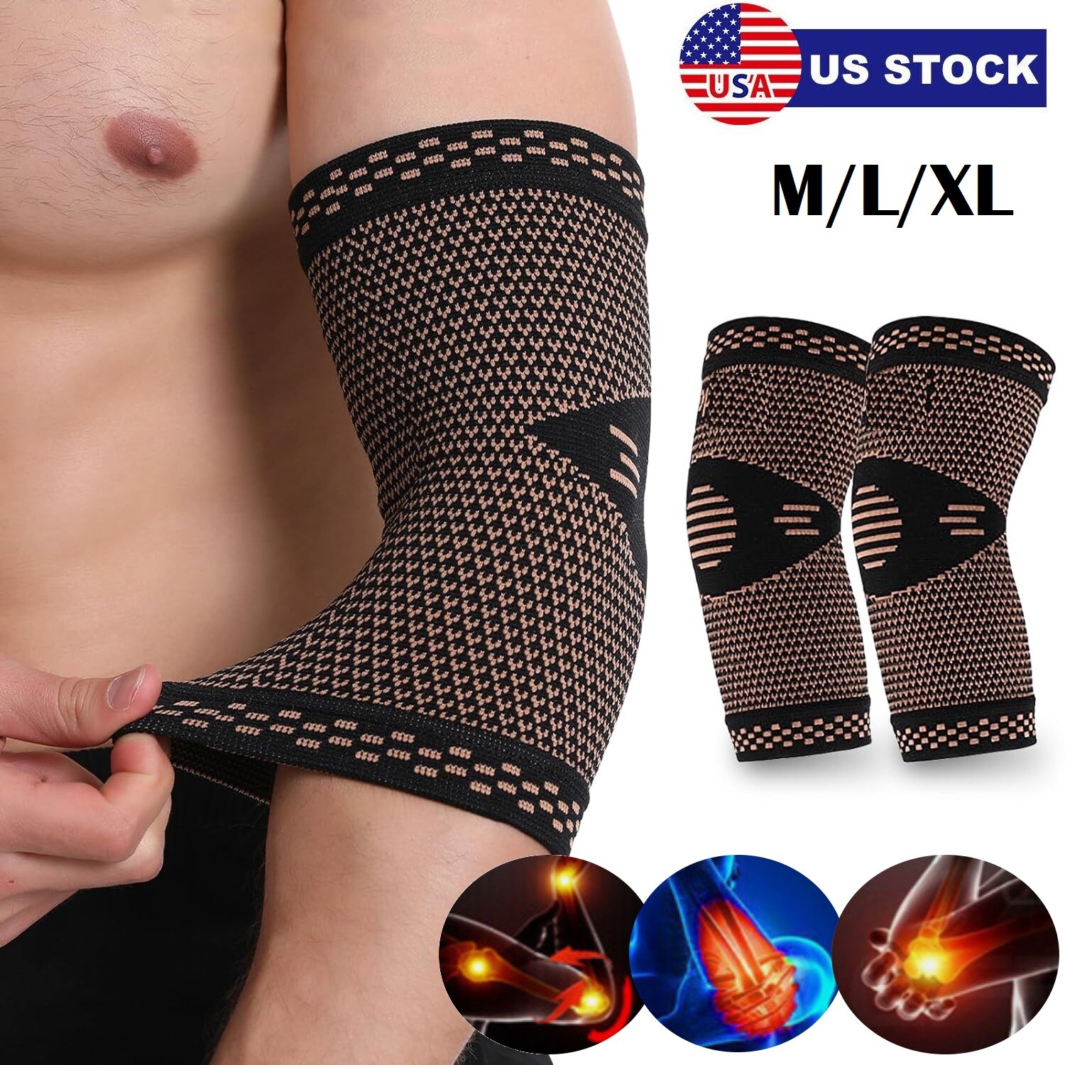 Copper Elbow Brace Compression Support Sleeve Arthritis Tendonitis Joint Pain US