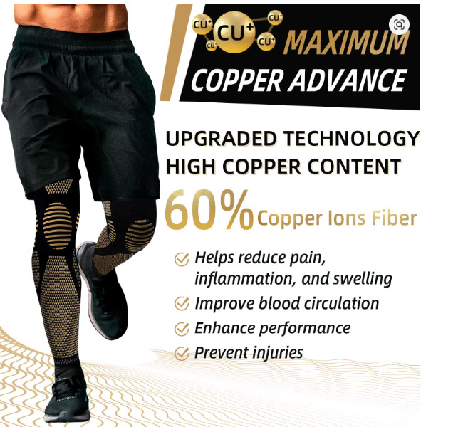 Copper Compression Knee Sleeve Long Full Leg Brace Support Sports Joint Pain Rel