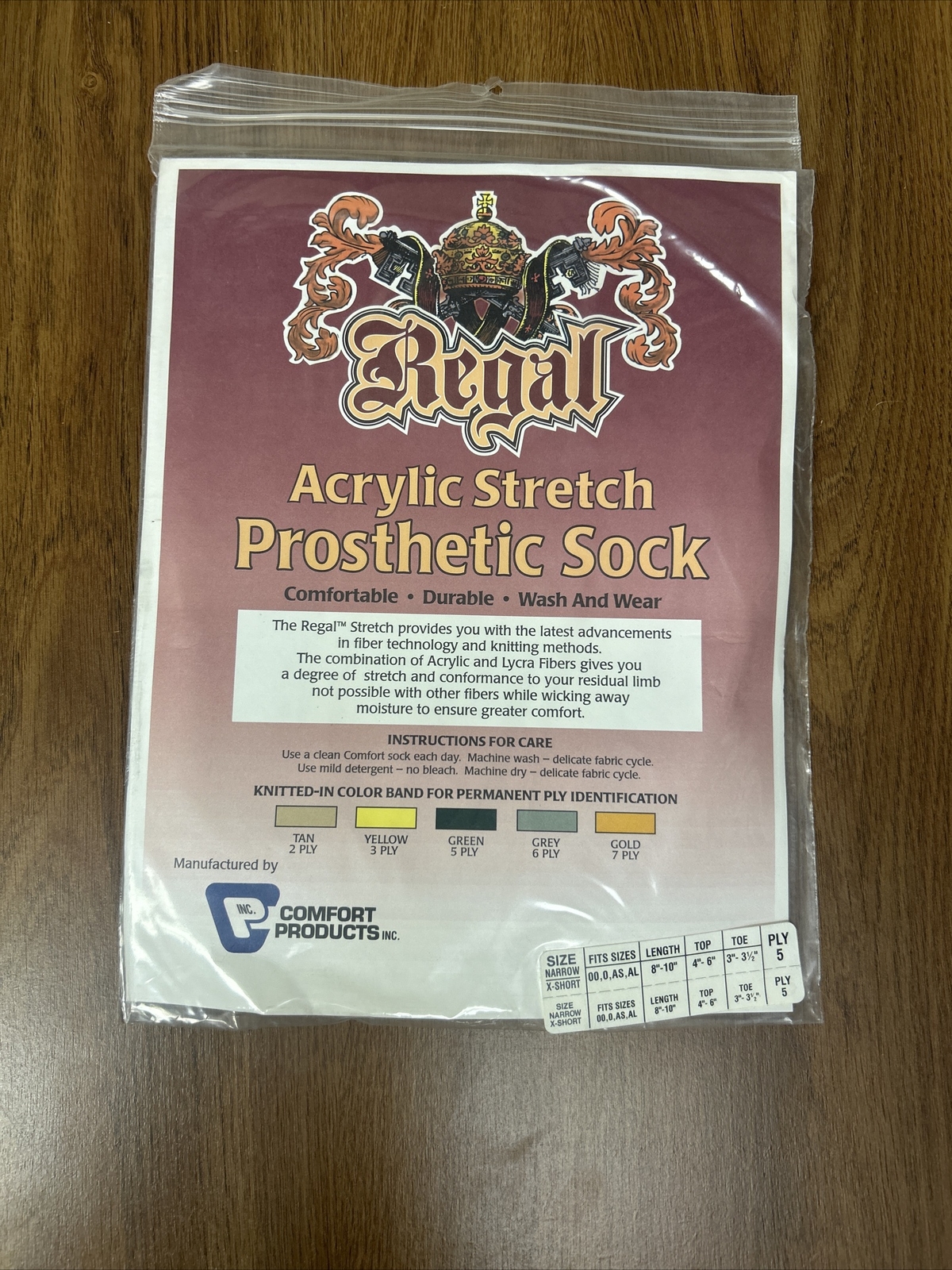 Regal Acrylic Stretch Prosthetic Sock, Size Narrow/X-Short Ply 5