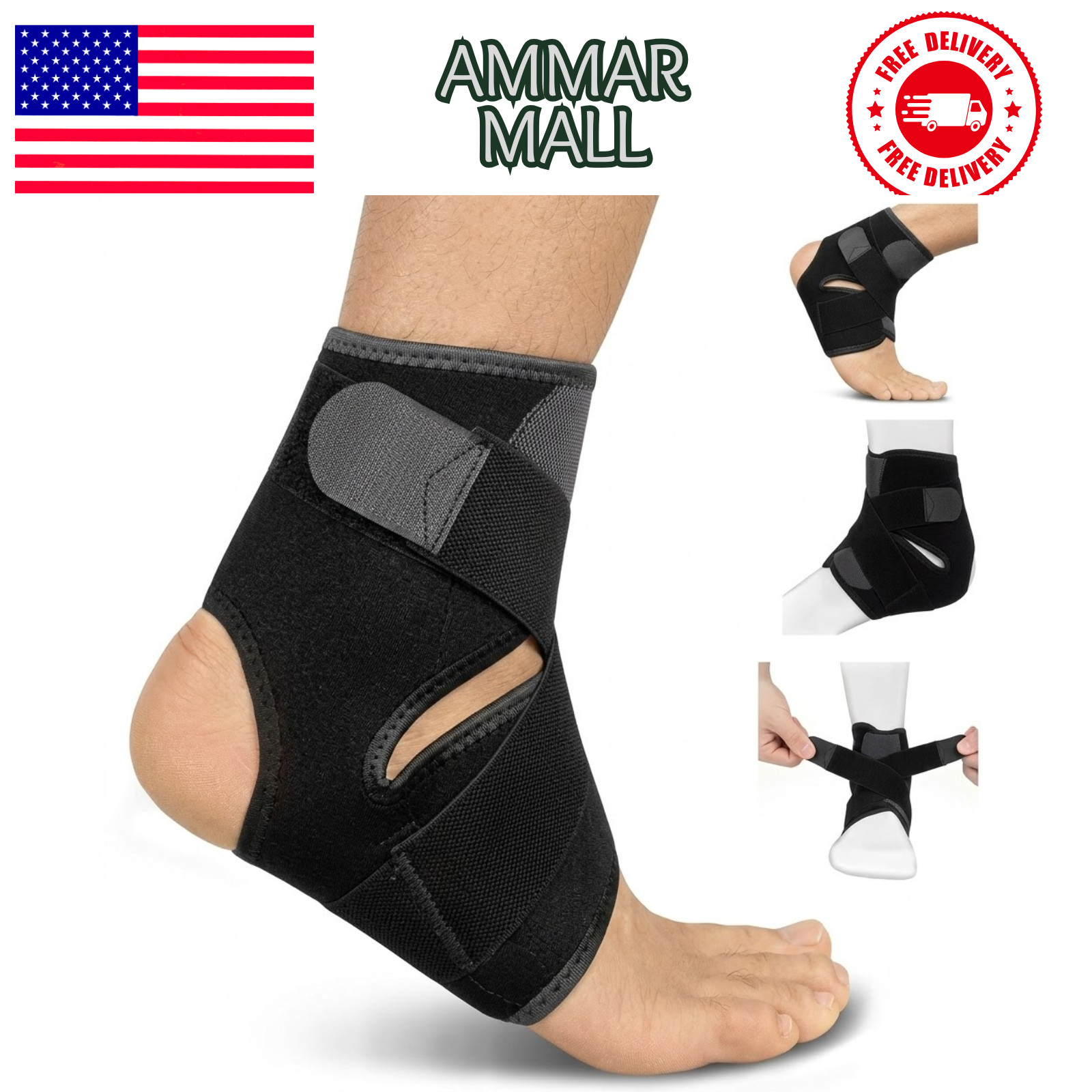 2x Adjustable Strap Sports Ankle Brace Breathable Compression Wrap Ankle Support