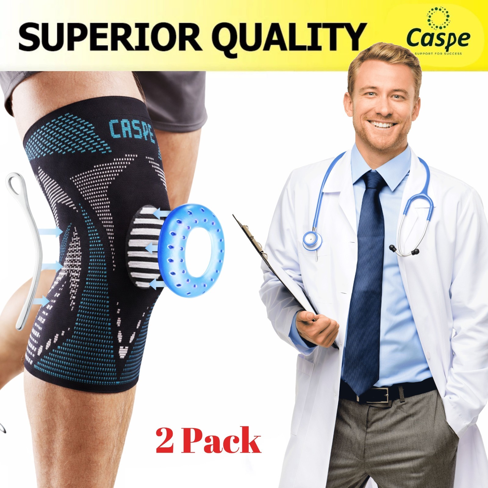 2 Pack Knee Brace Compression Support Sport Joint Injury Pain Arthritis Relief