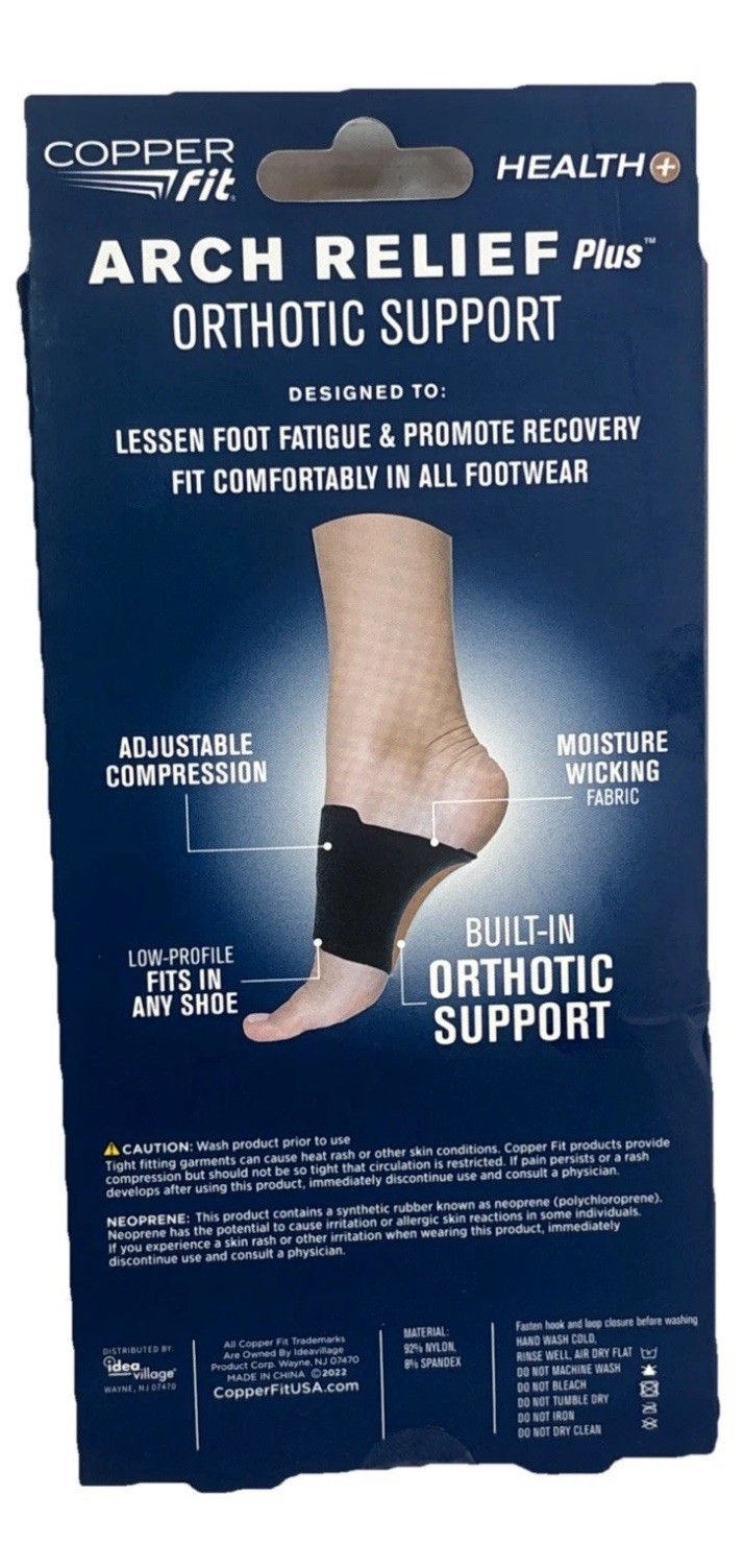 Copper Fit Health Unisex Arch Relief Plus with Built-In Orthotic Support – Black