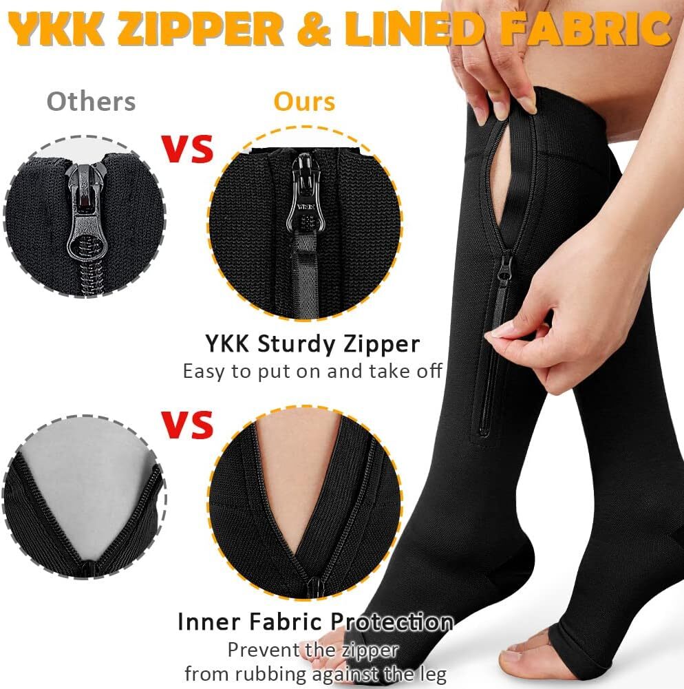 20-30mmHg Zipper Compression Socks Open Toe Support Stockings for Varicose Veins