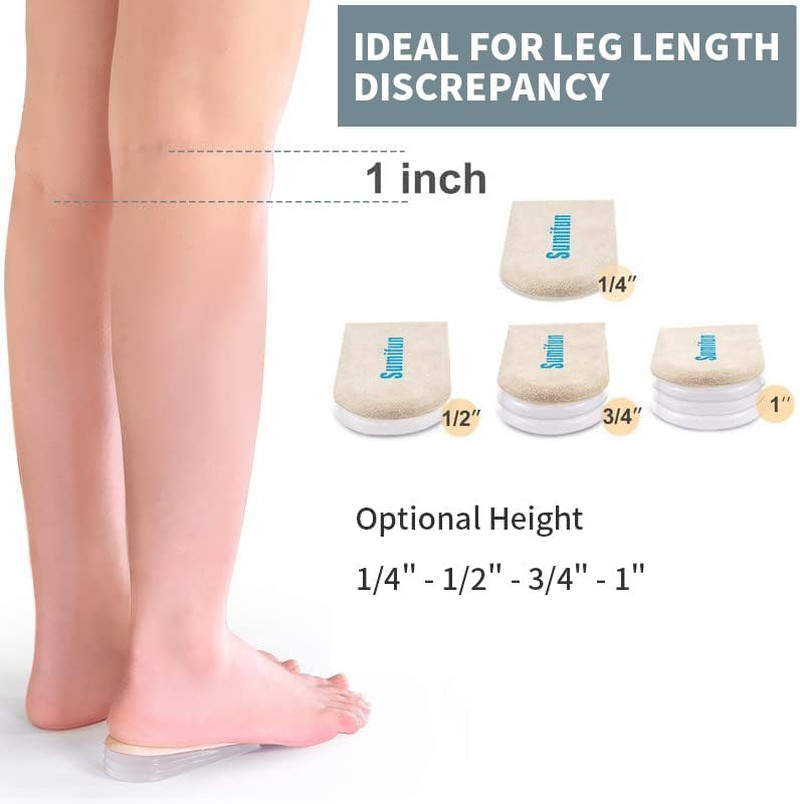 Heel Lift, 4-Layer 1 Inch Gel Shoe Lifts for Women Uneven Legs, Adjustable Ortho