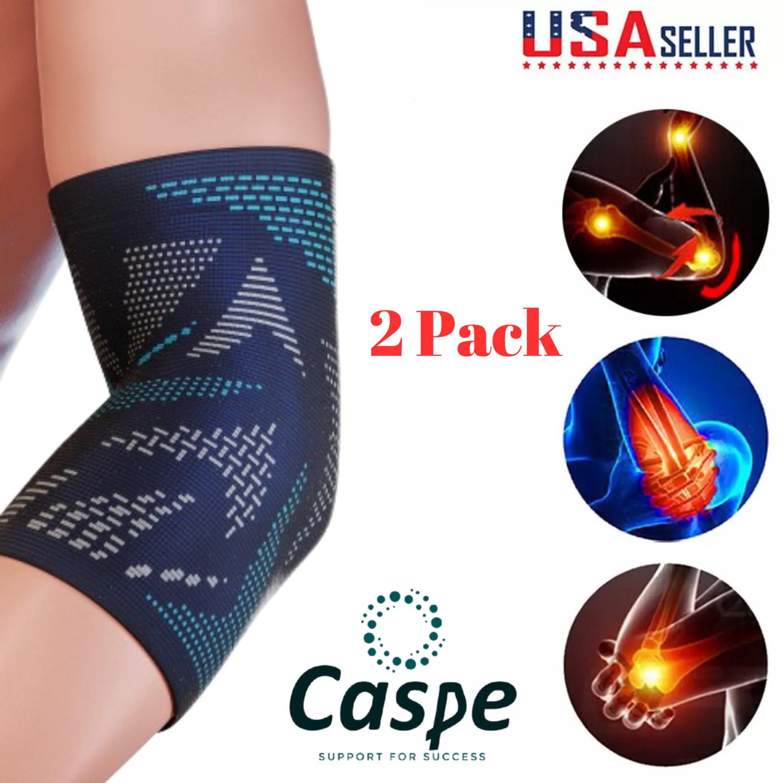 Caspe 2X Elbow Brace Compression Support Sleeve Arthritis Tendonitis Joint Pain