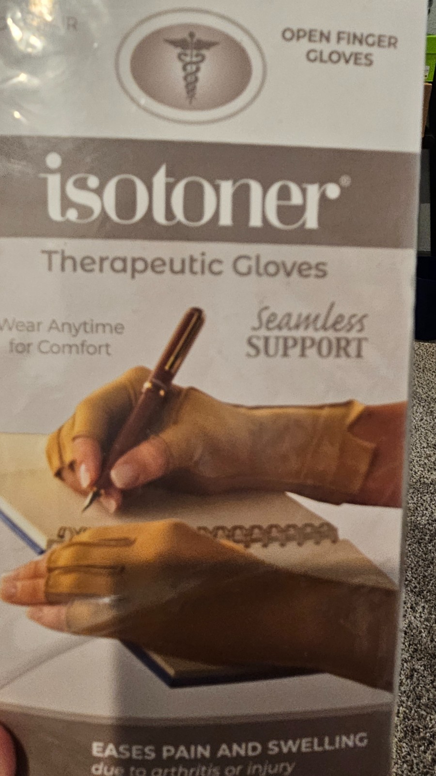 Isotoner Therapeutic Compression Gloves Open Finger Camel Large Arthritis Pain