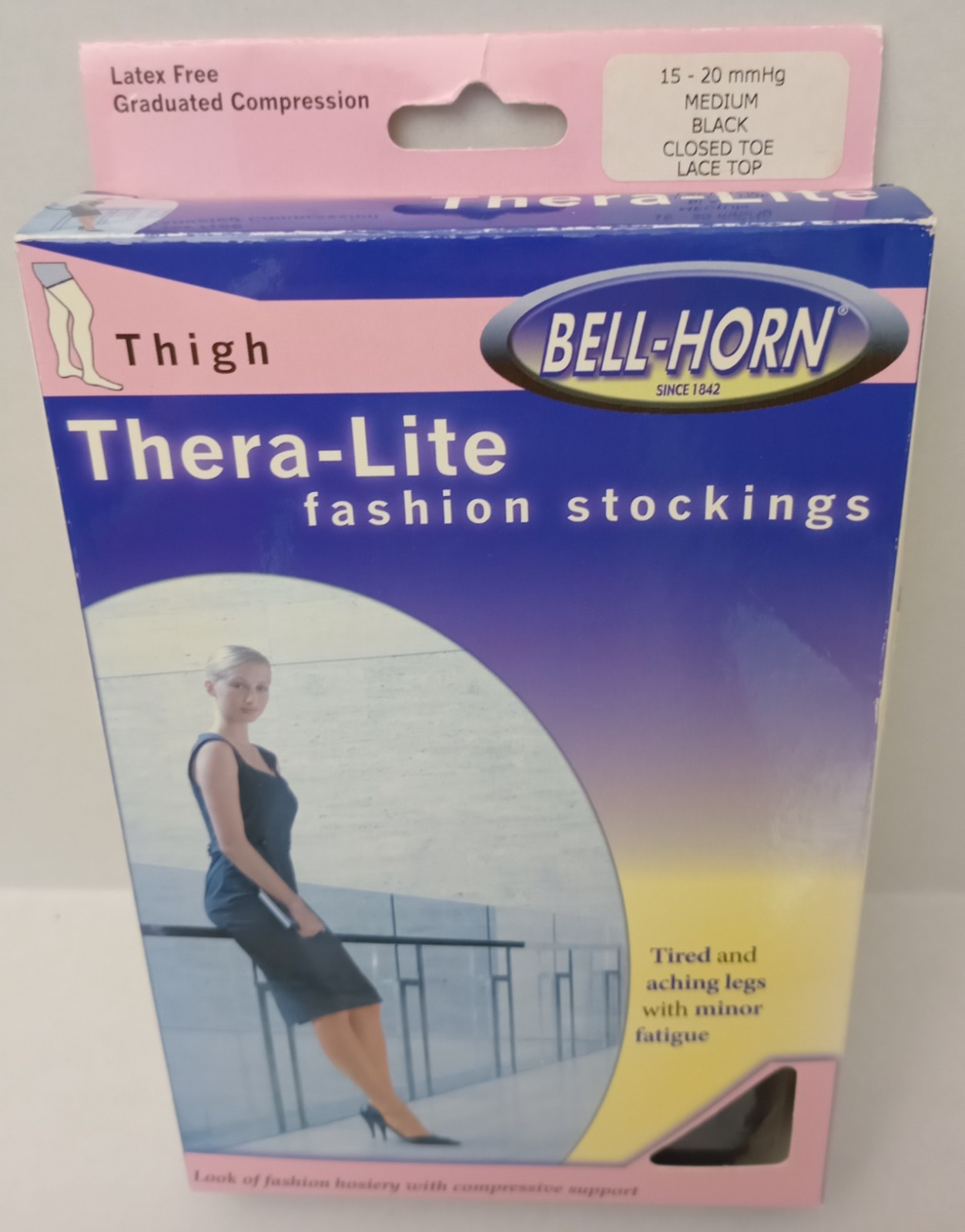 Bell-Horn Thera-Lite Womens Thigh Stockings 15-20 mmHg MEDIUM, BLACK Compression