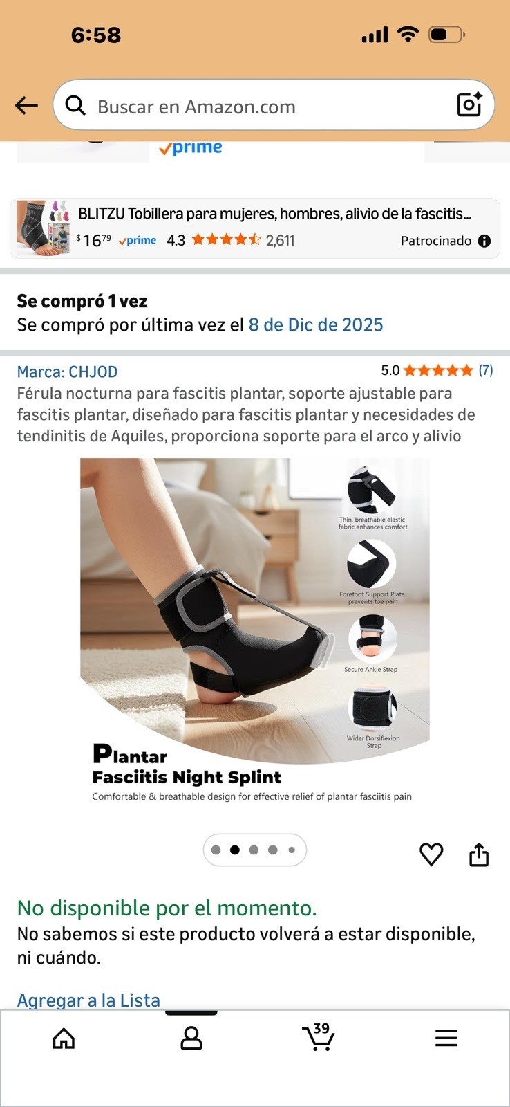 CHJOD Adjustable Breathable Night Splint Large Black for Plantar Fasciitis Foot