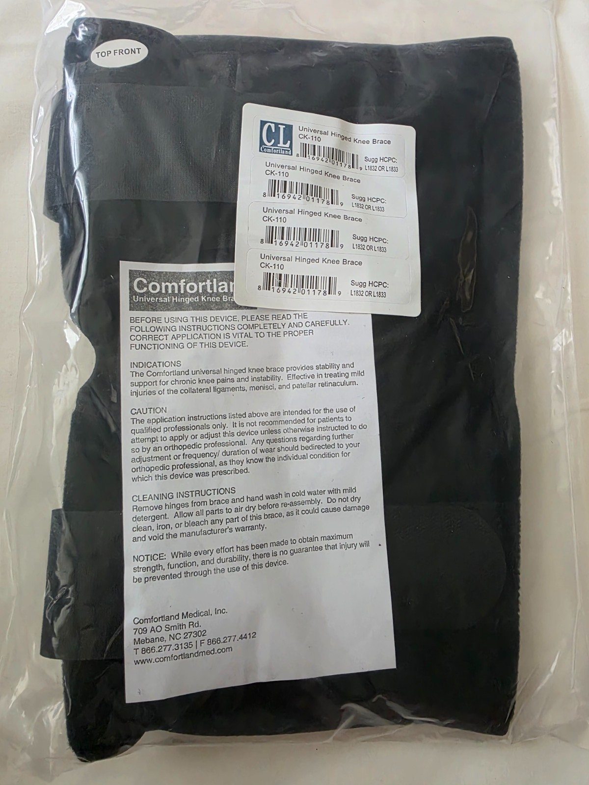 Comfortland CK-110 Universal Hinged Knee Brace NEW Black