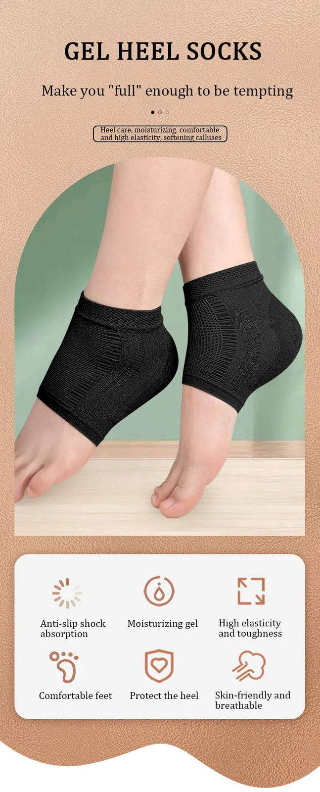 Heel Protector Mesh Gel Silicone Heel Socks Foot Cover Moisturizing Anti-wear An