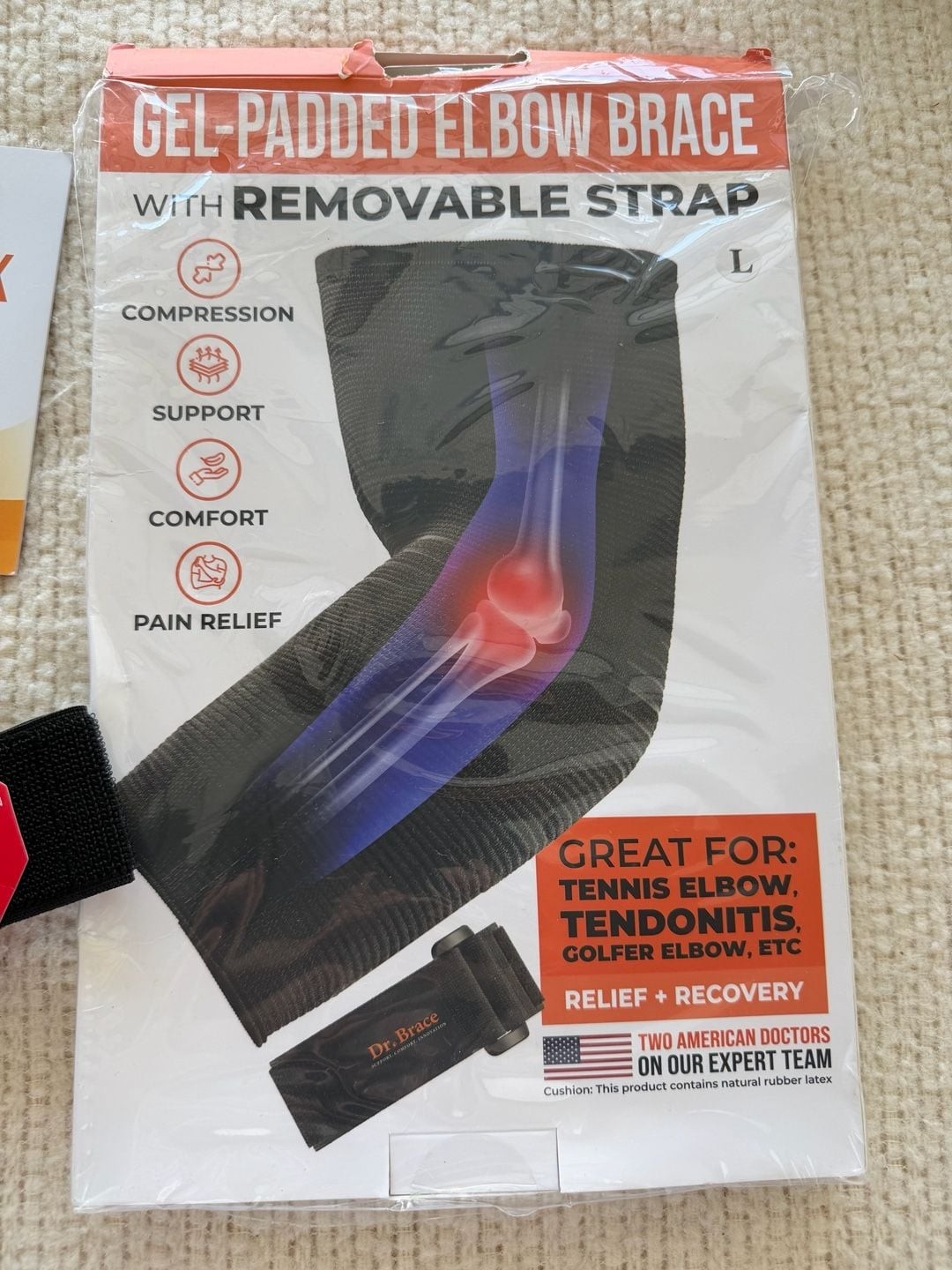 Dr. Brace Gel-Padded Elbow Brace with Removable Strap Size Large