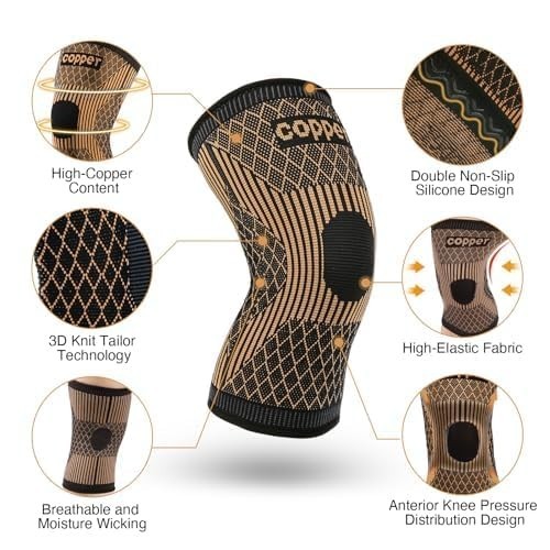 2-Pack Copper Knee Compression Sleeve – Pain Relief & Stability for Active Ad…