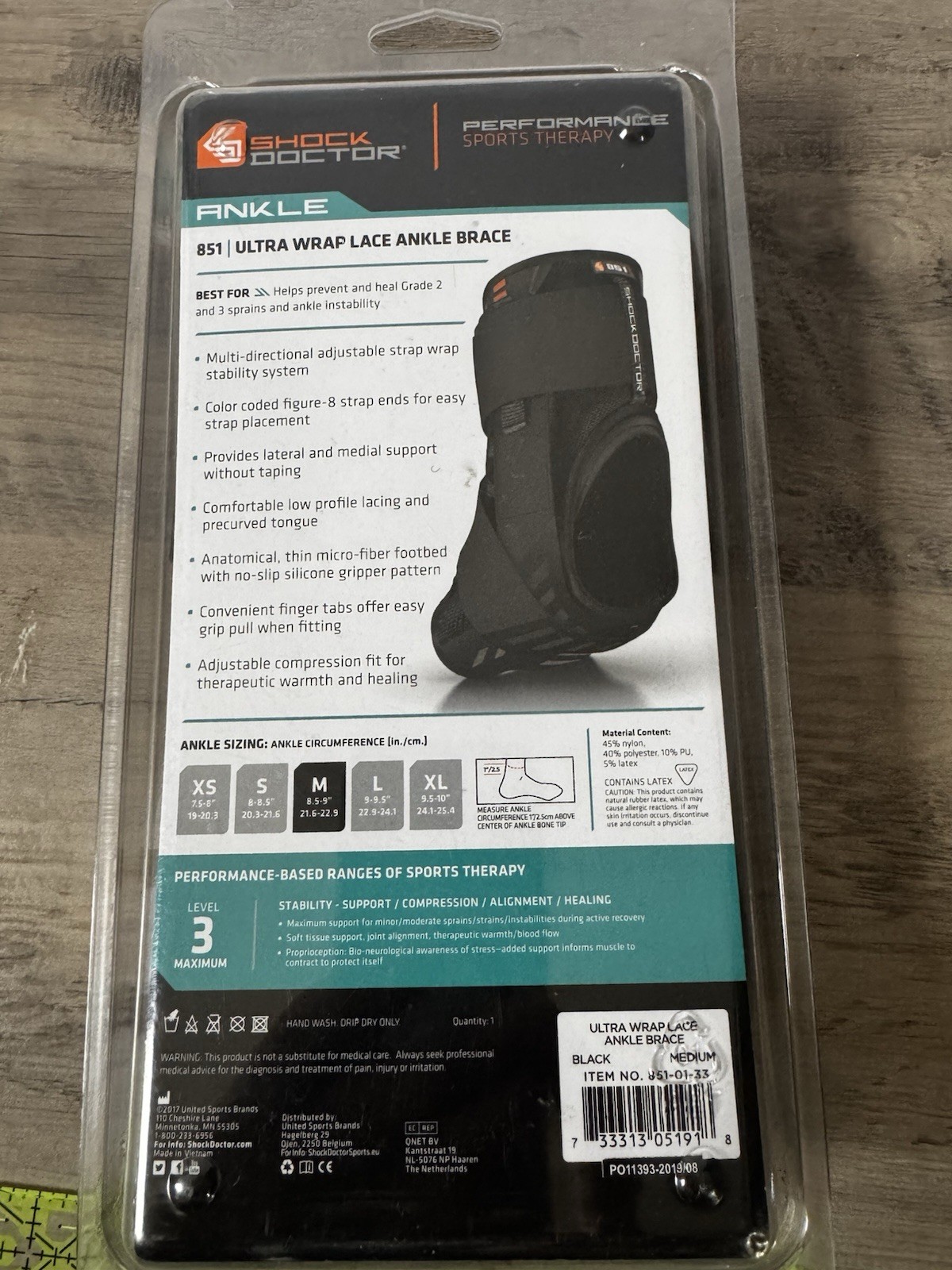 Shock Doctor Sports Therapy 851 Ultra Wrap Lace Ankle Brace Level 3 Medium NEW